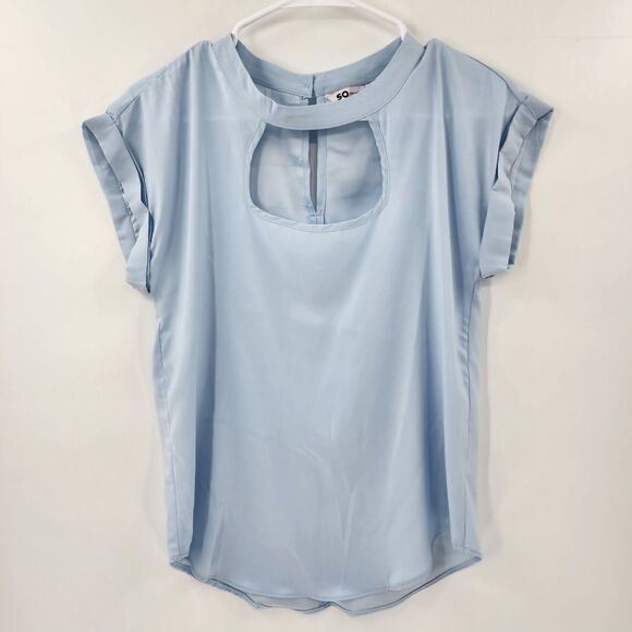 So blue top cutout small work office cute tshirt tee - Picture 1 of 3